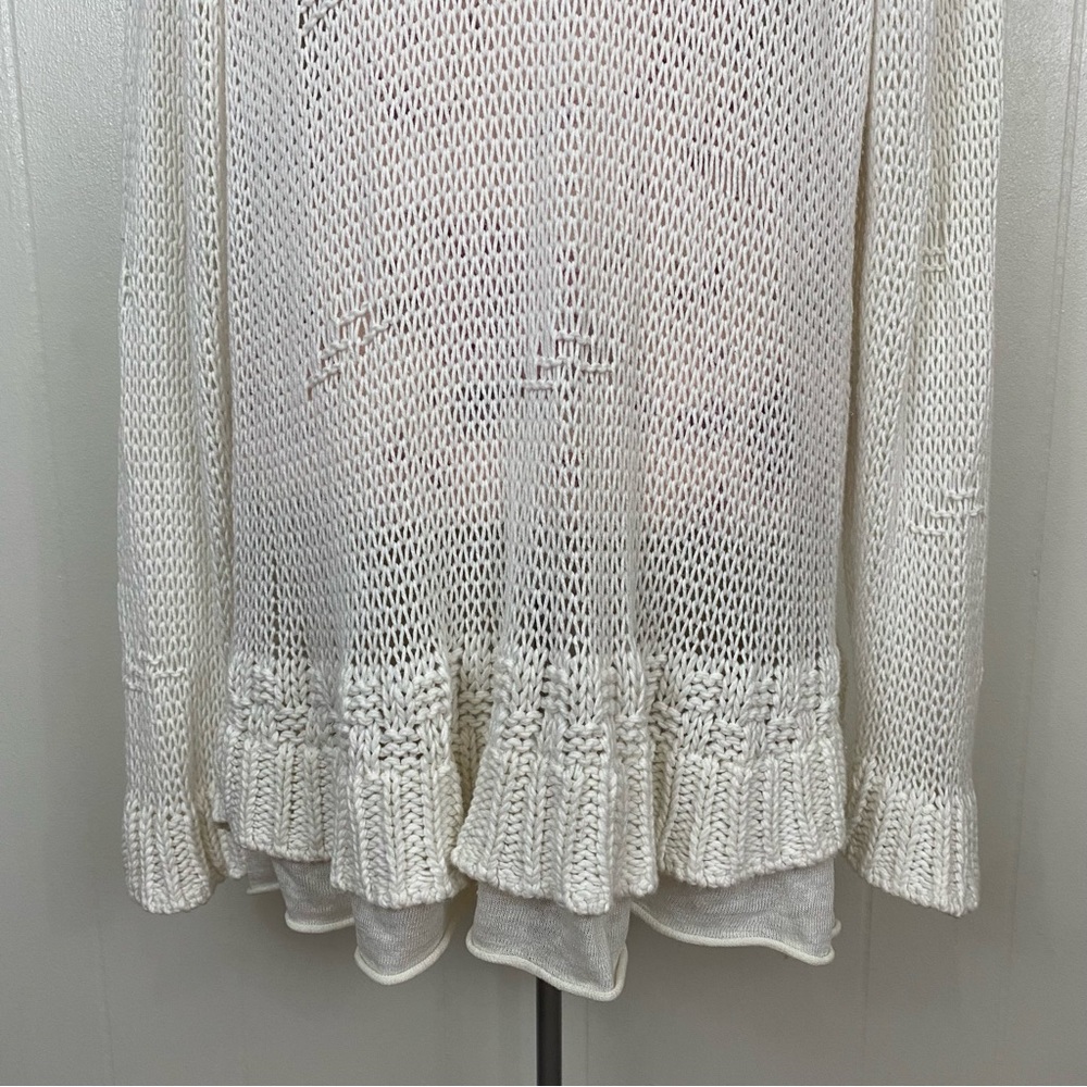 Chico’s sz:3 Off-White Knit Cardigan Ruffle Sleeve Distressed Style - Picture 9 of 14